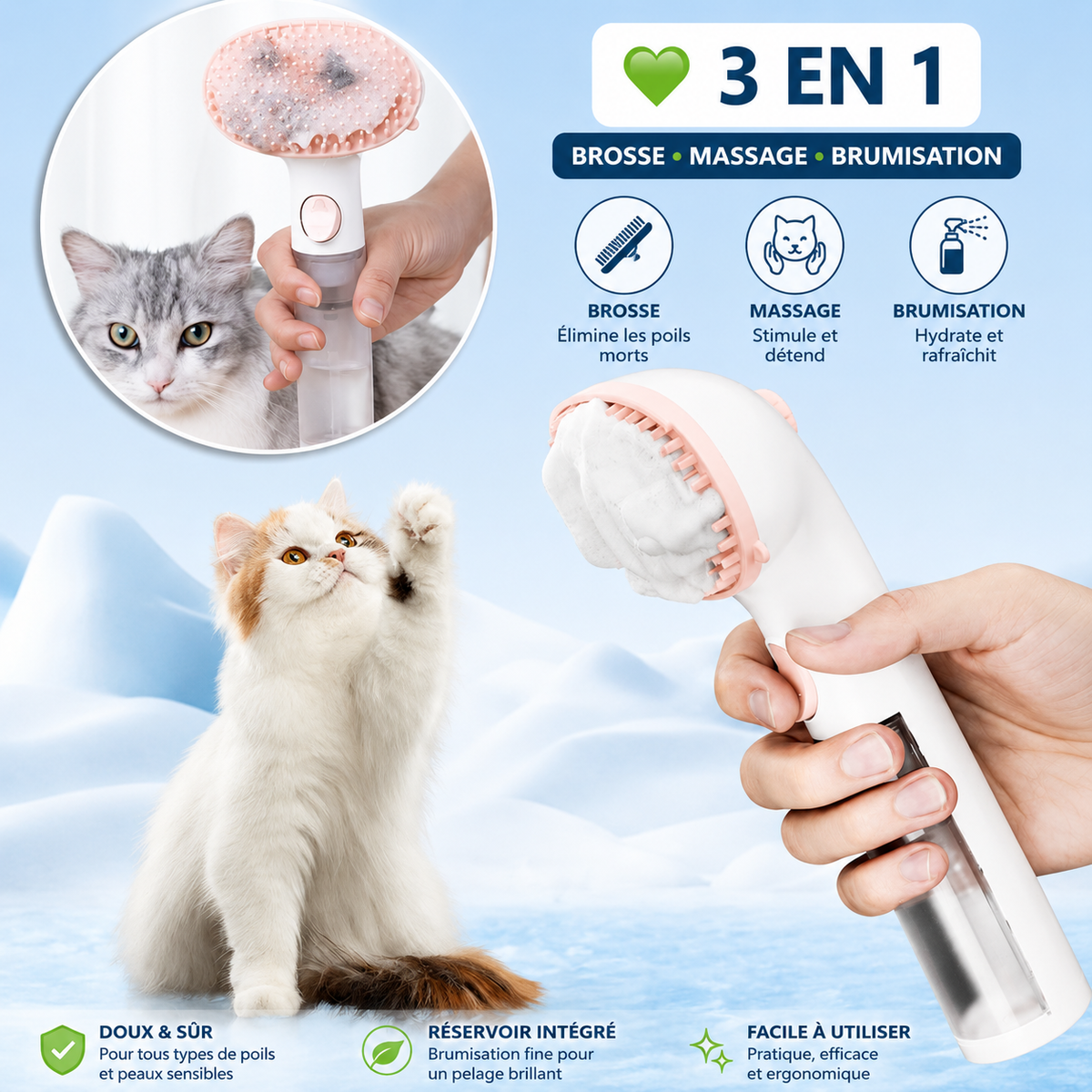 Brosse brumisateur anti-poils RaserPets pour chien et chat - visuel 1
